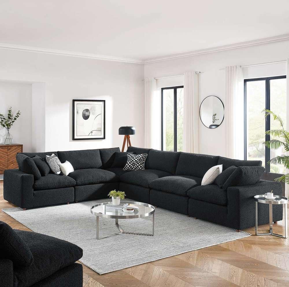 Modway - Commix Down Filled Overstuffed Boucle Fabric 6-Piece Sectional Sofa in Black - EEI-6369-BLK veiw 5