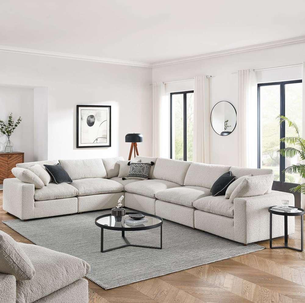 Modway - Commix Down Filled Overstuffed Boucle Fabric 6-Piece Sectional Sofa in Ivory - EEI-6369-IVO veiw 5
