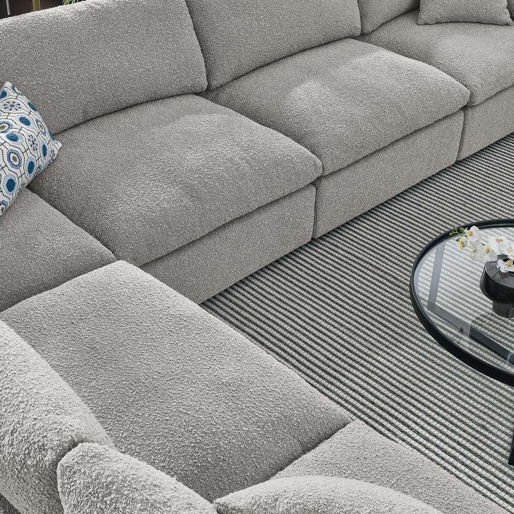 Modway - Commix Down Filled Overstuffed Boucle Fabric 6-Piece Sectional Sofa in Light Gray - EEI-6369-LGR veiw 4
