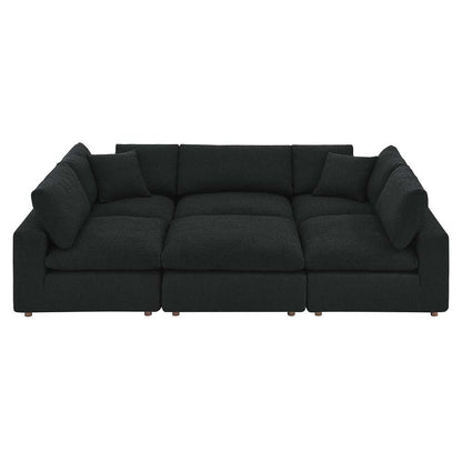 Modway - Commix Down Filled Overstuffed Boucle Fabric 6-Piece Sectional Sofa in Black - EEI-6372-BLK veiw 1