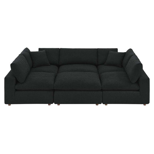 Modway - Commix Down Filled Overstuffed Boucle Fabric 6-Piece Sectional Sofa in Black - EEI-6372-BLK veiw 1