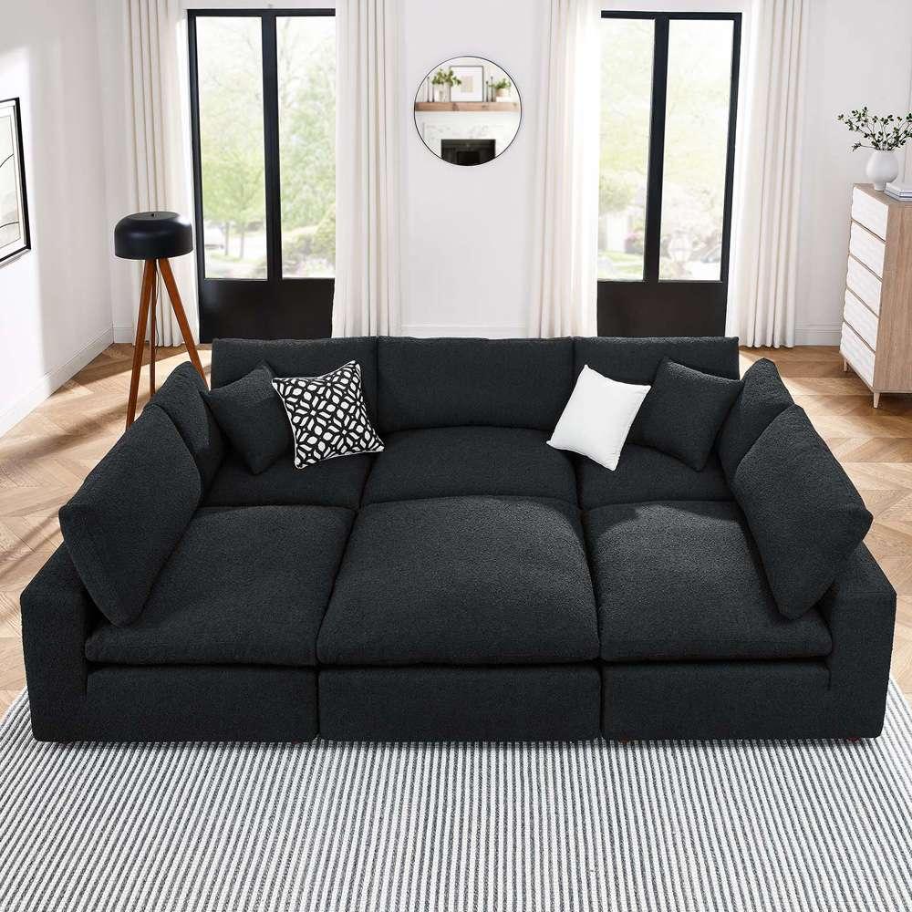 Modway - Commix Down Filled Overstuffed Boucle Fabric 6-Piece Sectional Sofa in Black - EEI-6372-BLK veiw 5