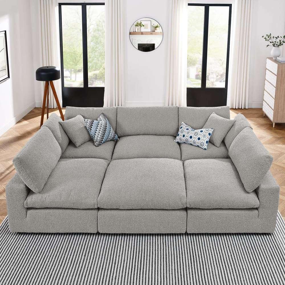 Modway - Commix Down Filled Overstuffed Boucle Fabric 6-Piece Sectional Sofa in Light Gray - EEI-6372-LGR veiw 5