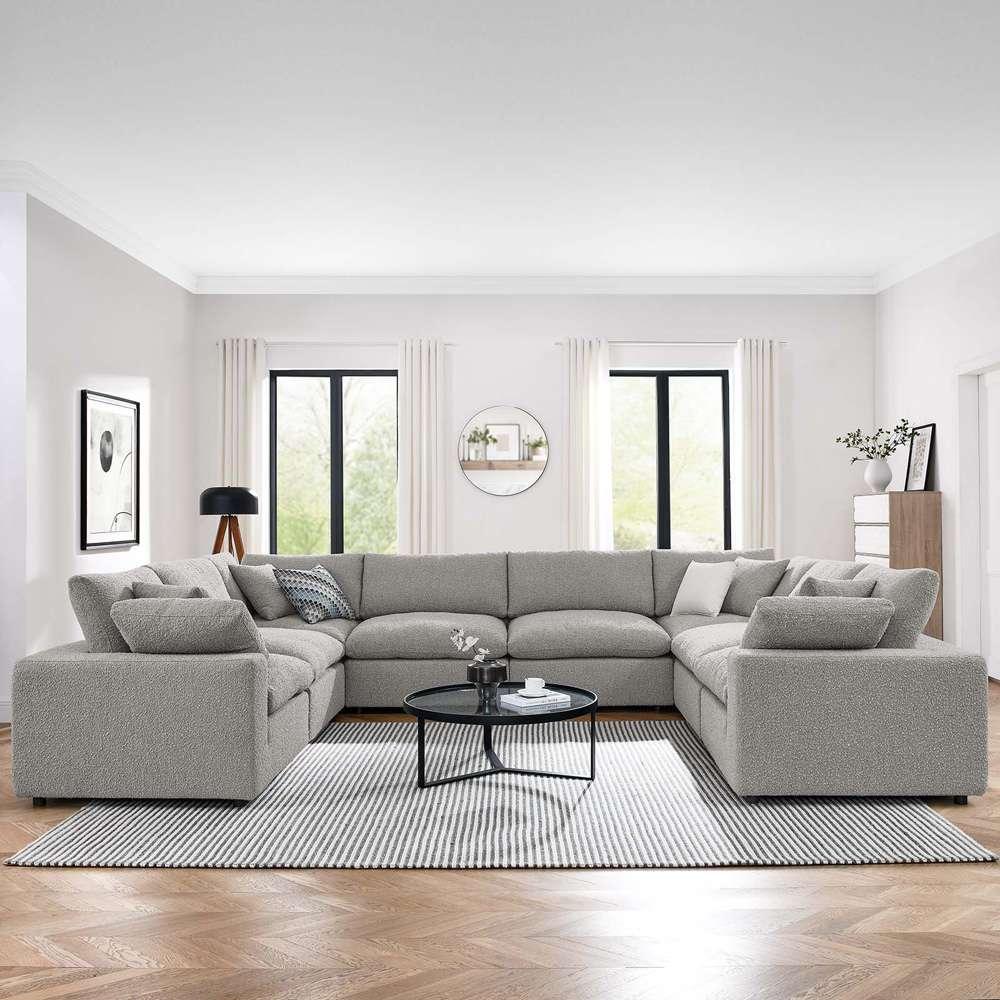 Modway - Commix Down Filled Overstuffed Boucle Fabric 8-Piece Sectional Sofa in Light Gray - EEI-6371-LGR veiw 5