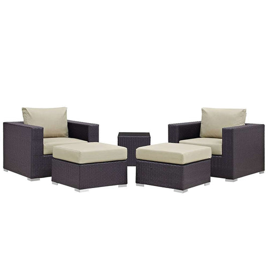 Modway - Convene 5 Piece Outdoor Patio Sectional Set - EEI-1809-EXP-BEI-SET veiw 1