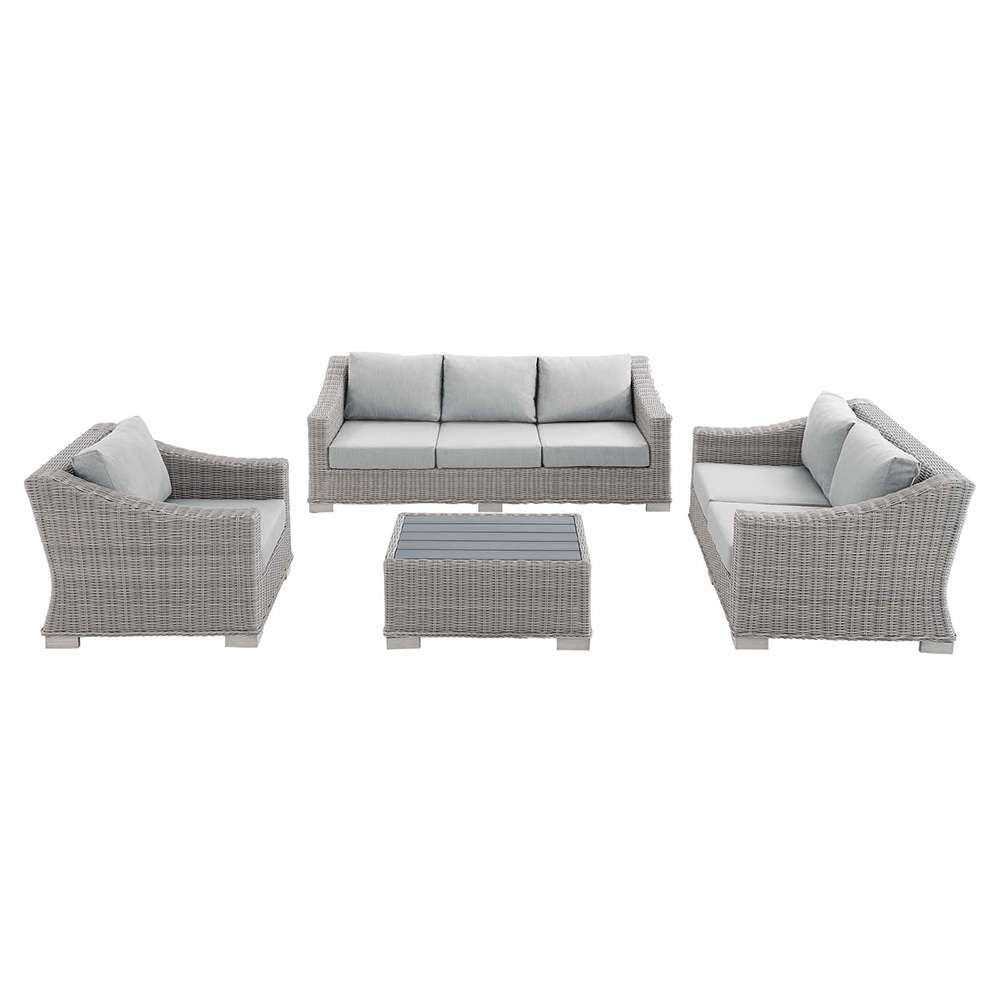 Modway - Conway Sunbrella Outdoor Patio Wicker Rattan 4-Piece Furniture Set in Light Gray Gray - EEI-4355-LGR-GRY veiw 1
