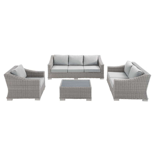 Modway - Conway Sunbrella Outdoor Patio Wicker Rattan 4-Piece Furniture Set in Light Gray Gray - EEI-4355-LGR-GRY veiw 1