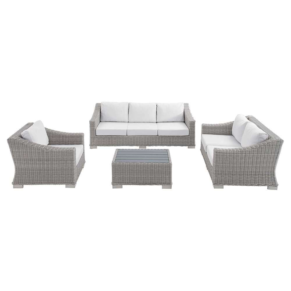 Modway - Conway Sunbrella Outdoor Patio Wicker Rattan 4-Piece Furniture Set in Light Gray White - EEI-4355-LGR-WHI veiw 1