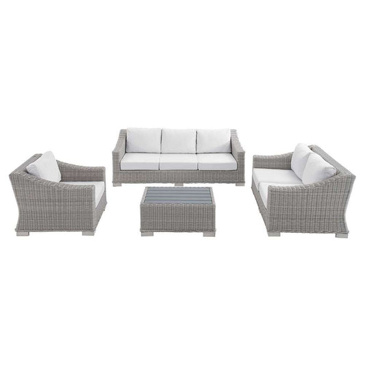 Modway - Conway Sunbrella Outdoor Patio Wicker Rattan 4-Piece Furniture Set in Light Gray White - EEI-4355-LGR-WHI veiw 1