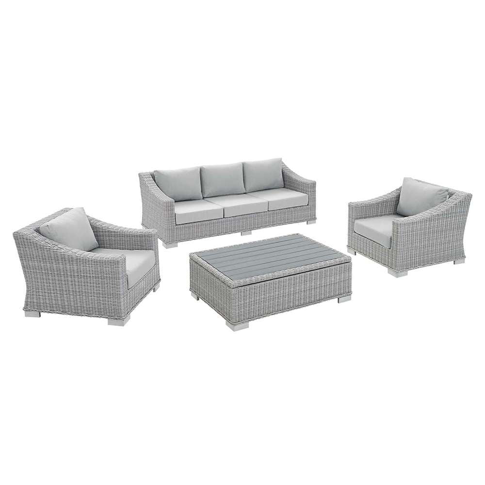 Modway - Conway Sunbrella Outdoor Patio Wicker Rattan 4-Piece Furniture Set in Light Gray Gray - EEI-4359-LGR-GRY veiw 1