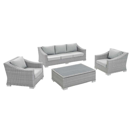 Modway - Conway Sunbrella Outdoor Patio Wicker Rattan 4-Piece Furniture Set in Light Gray Gray - EEI-4359-LGR-GRY veiw 1