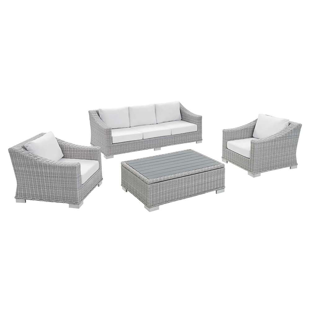 Modway - Conway Sunbrella Outdoor Patio Wicker Rattan 4-Piece Furniture Set in Light Gray White - EEI-4359-LGR-WHI veiw 1