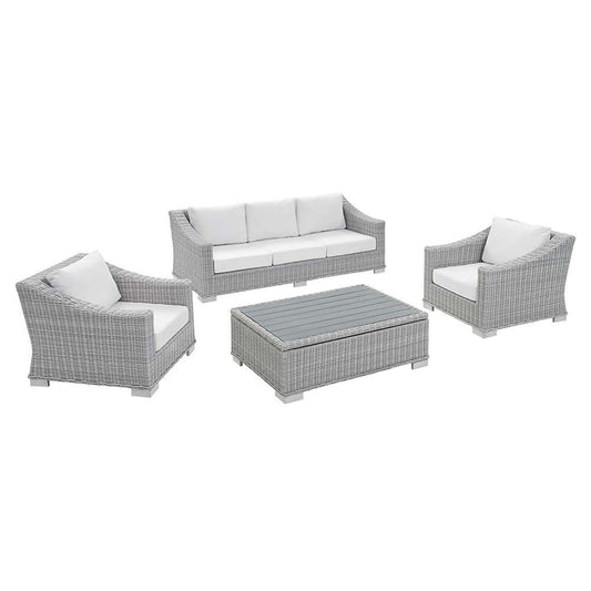 Modway - Conway Sunbrella Outdoor Patio Wicker Rattan 4-Piece Furniture Set in Light Gray White - EEI-4359-LGR-WHI veiw 1