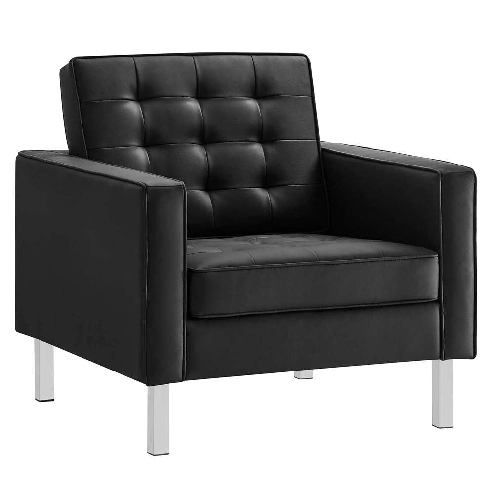 Modway - Loft Tufted Vegan Leather Armchair and Ottoman Set - EEI-6409-SLV-BLK-SET veiw 3