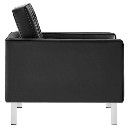 Modway - Loft Tufted Vegan Leather Armchair and Ottoman Set - EEI-6409-SLV-BLK-SET veiw 4