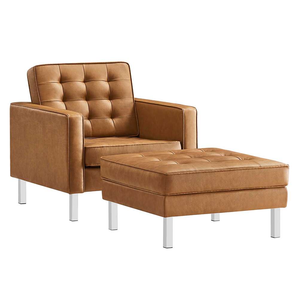 Modway - Loft Tufted Vegan Leather Armchair and Ottoman Set - EEI-6409-SLV-TAN-SET veiw 1