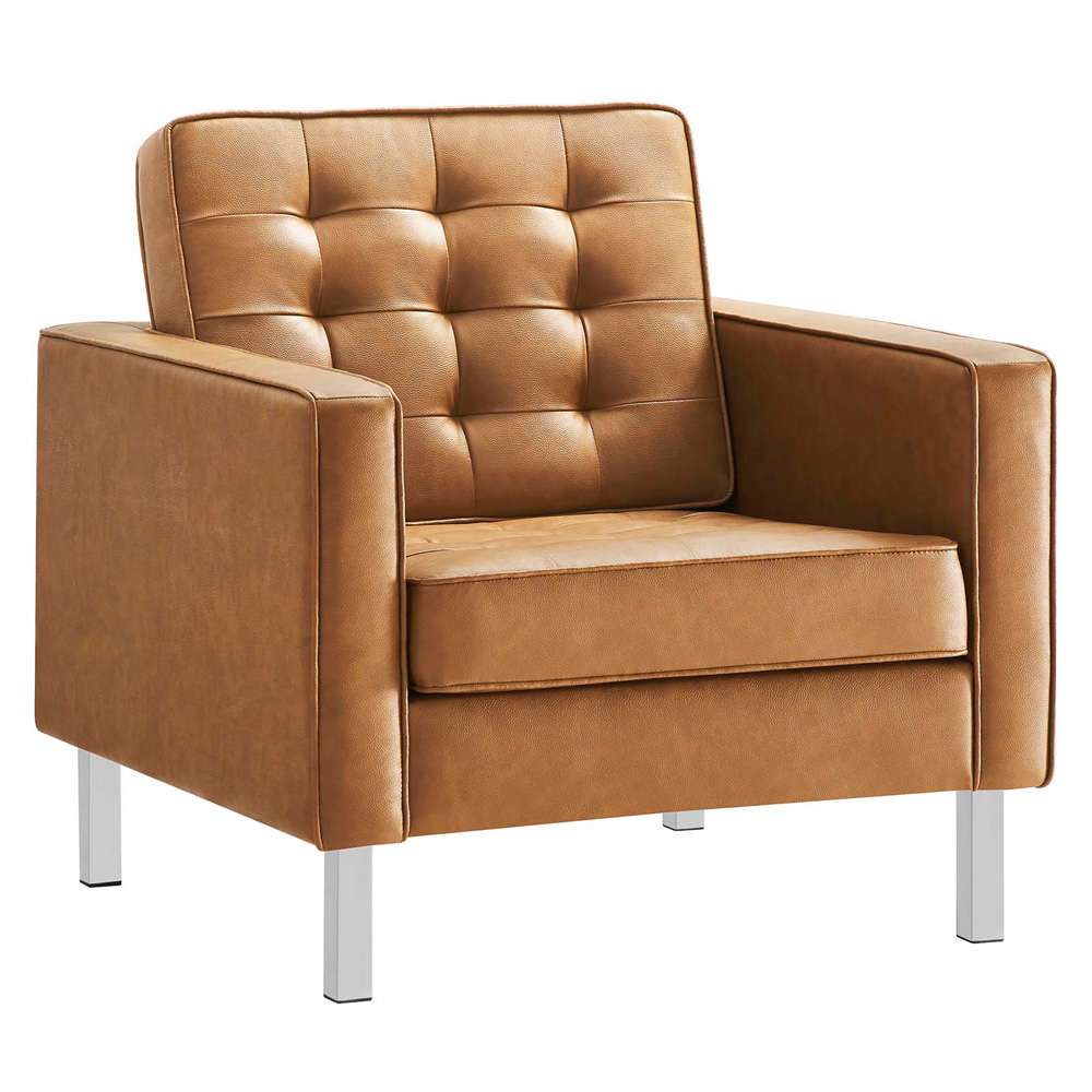 Modway - Loft Tufted Vegan Leather Armchair and Ottoman Set - EEI-6409-SLV-TAN-SET veiw 3