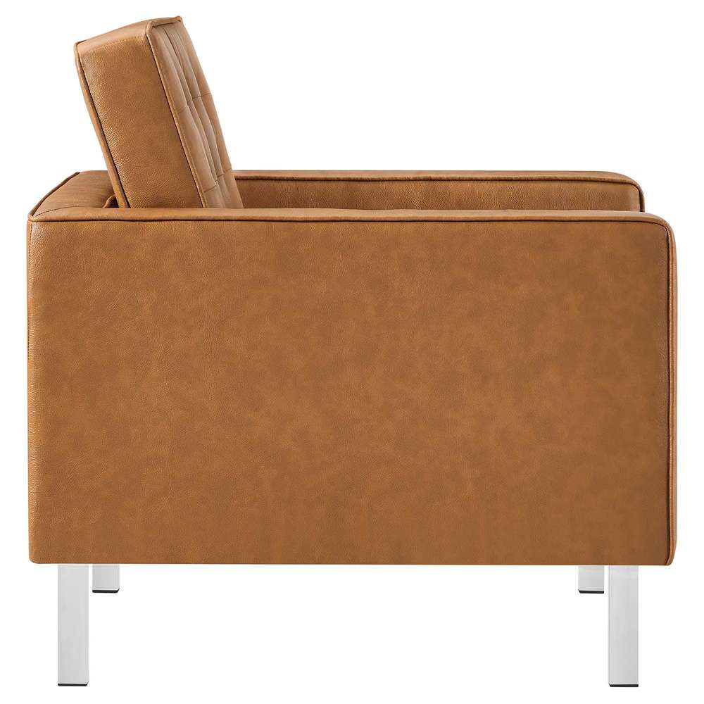 Modway - Loft Tufted Vegan Leather Armchair and Ottoman Set - EEI-6409-SLV-TAN-SET veiw 4