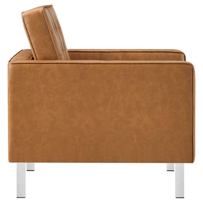Modway - Loft Tufted Vegan Leather Armchair and Ottoman Set - EEI-6409-SLV-TAN-SET veiw 4