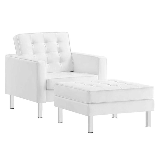 Modway - Loft Tufted Vegan Leather Armchair and Ottoman Set - EEI-6409-SLV-WHI-SET veiw 2