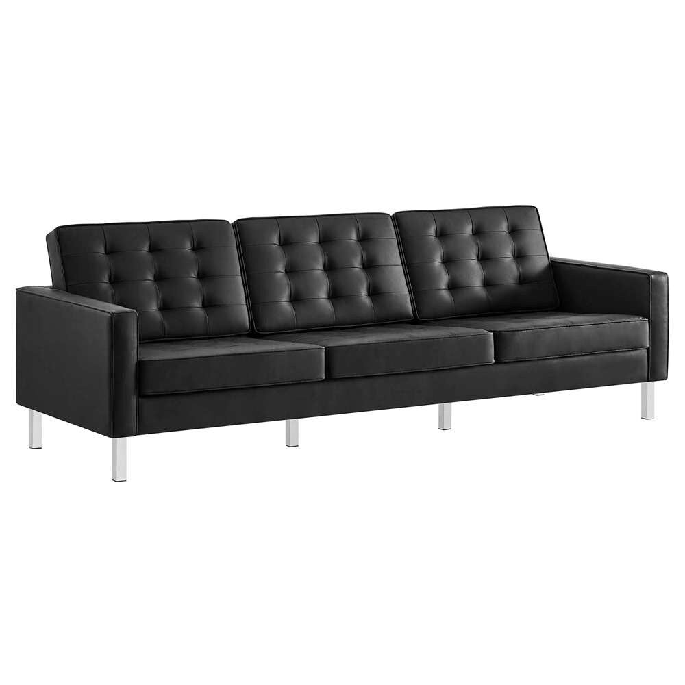 Modway - Loft Tufted Vegan Leather Sofa and Ottoman Set - EEI-6410-SLV-BLK-SET veiw 3