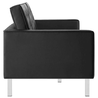 Modway - Loft Tufted Vegan Leather Sofa and Ottoman Set - EEI-6410-SLV-BLK-SET veiw 4