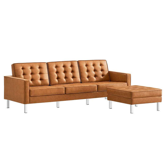Modway - Loft Tufted Vegan Leather Sofa and Ottoman Set - EEI-6410-SLV-TAN-SET veiw 1