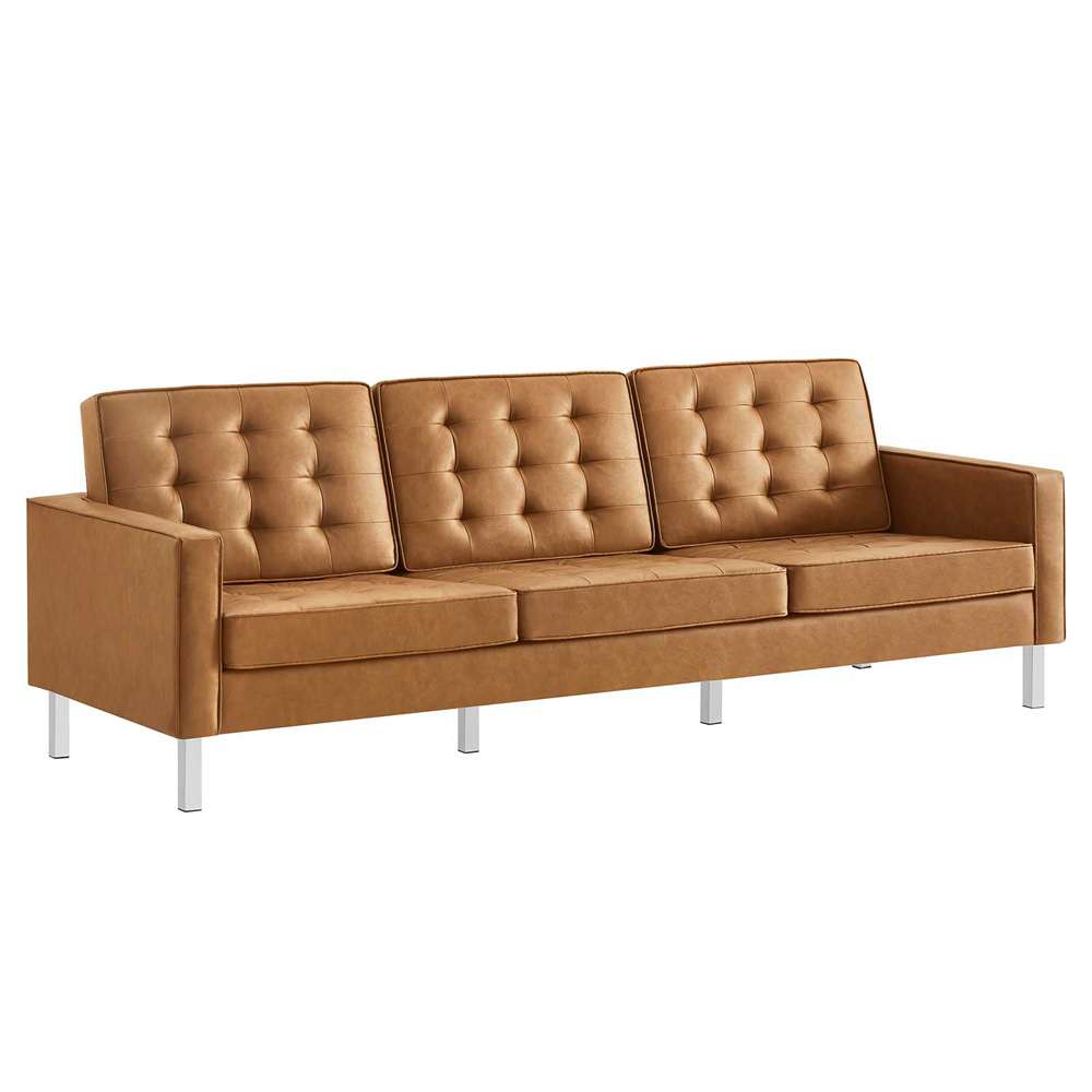 Modway - Loft Tufted Vegan Leather Sofa and Ottoman Set - EEI-6410-SLV-TAN-SET veiw 3