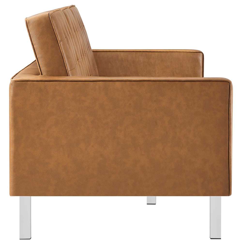 Modway - Loft Tufted Vegan Leather Sofa and Ottoman Set - EEI-6410-SLV-TAN-SET veiw 4