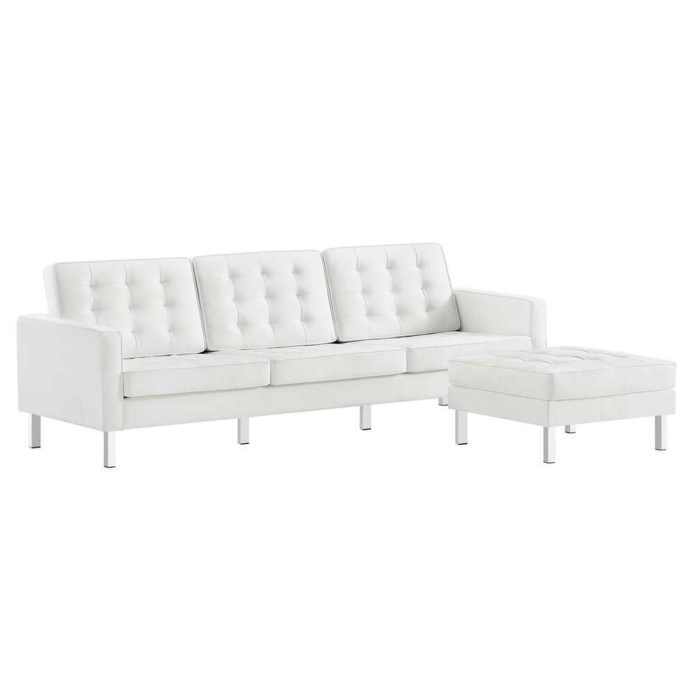 Modway - Loft Tufted Vegan Leather Sofa and Ottoman Set - EEI-6410-SLV-WHI-SET veiw 2