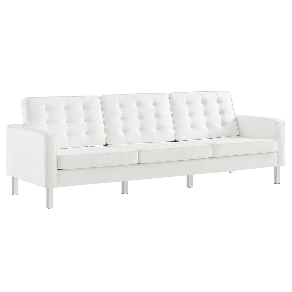Modway - Loft Tufted Vegan Leather Sofa and Ottoman Set - EEI-6410-SLV-WHI-SET veiw 3