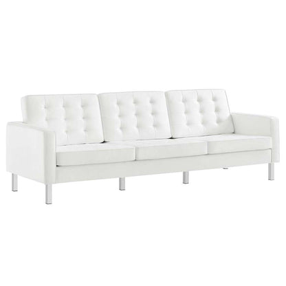 Modway - Loft Tufted Vegan Leather Sofa and Ottoman Set - EEI-6410-SLV-WHI-SET veiw 3