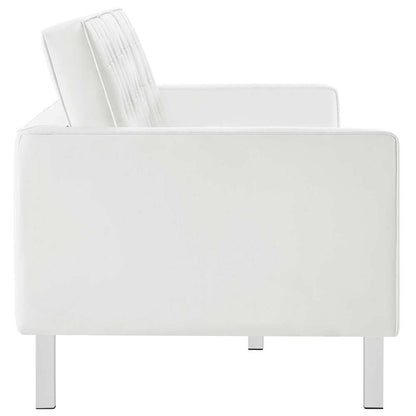 Modway - Loft Tufted Vegan Leather Sofa and Ottoman Set - EEI-6410-SLV-WHI-SET veiw 4