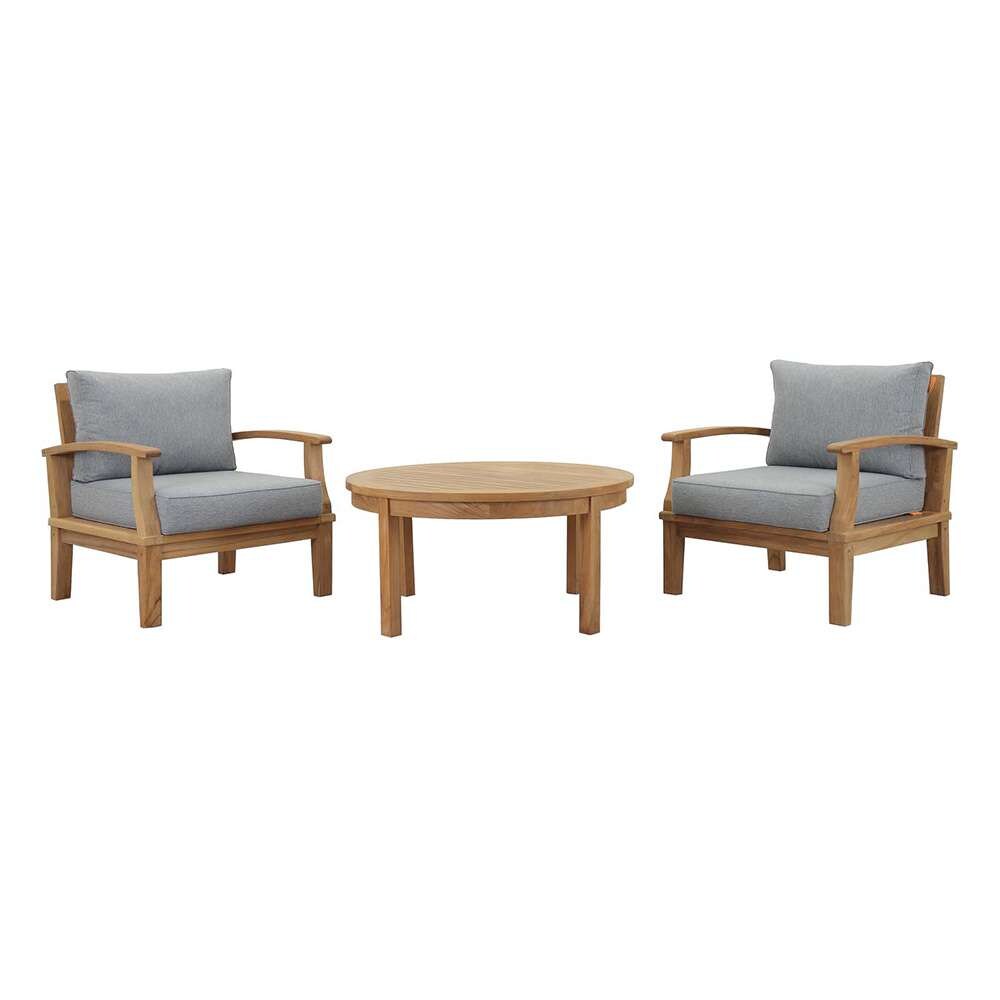 Modway - Marina 3 Piece Outdoor Patio Teak Set - EEI-1475-NAT-GRY-SET veiw 1