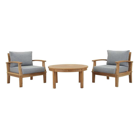 Modway - Marina 3 Piece Outdoor Patio Teak Set - EEI-1475-NAT-GRY-SET veiw 1