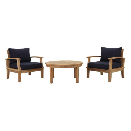 Modway - Marina 3 Piece Outdoor Patio Teak Set - EEI-1475-NAT-NAV-SET veiw 1