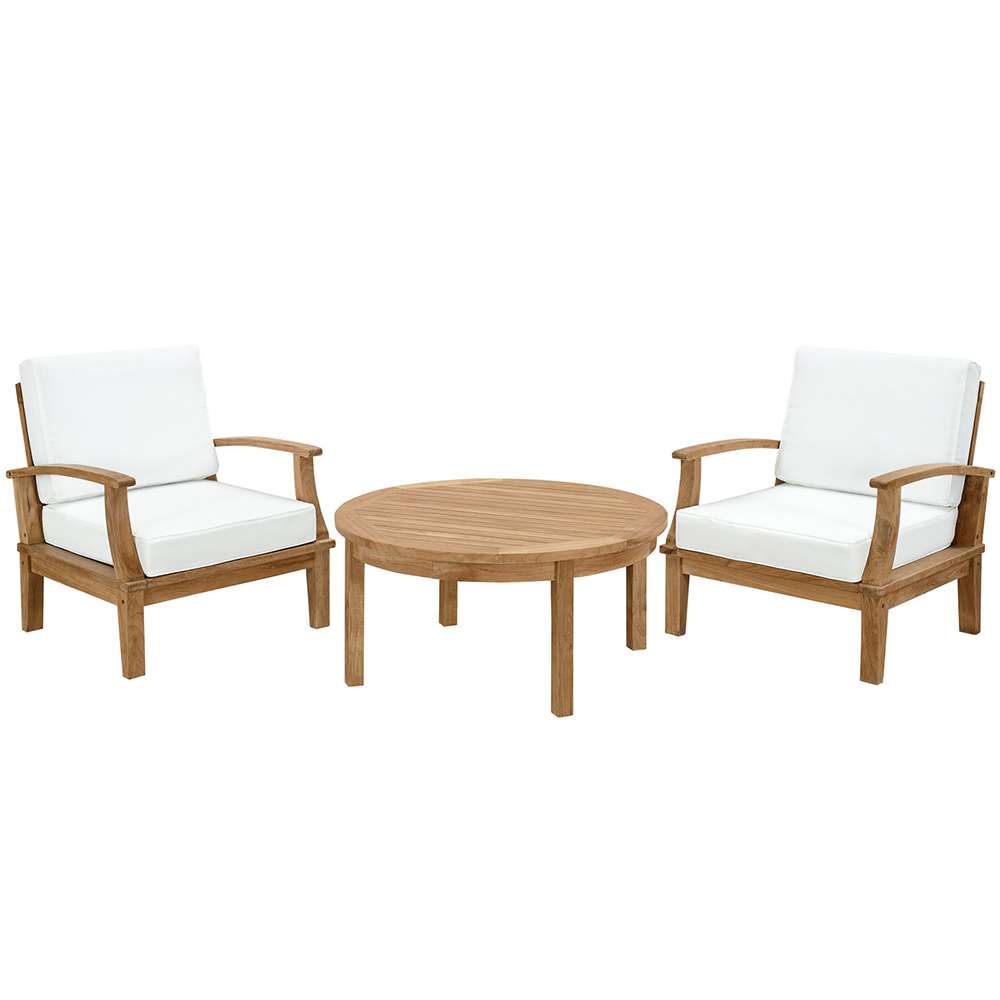 Modway - Marina 3 Piece Outdoor Patio Teak Set - EEI-1475-NAT-WHI-SET veiw 1