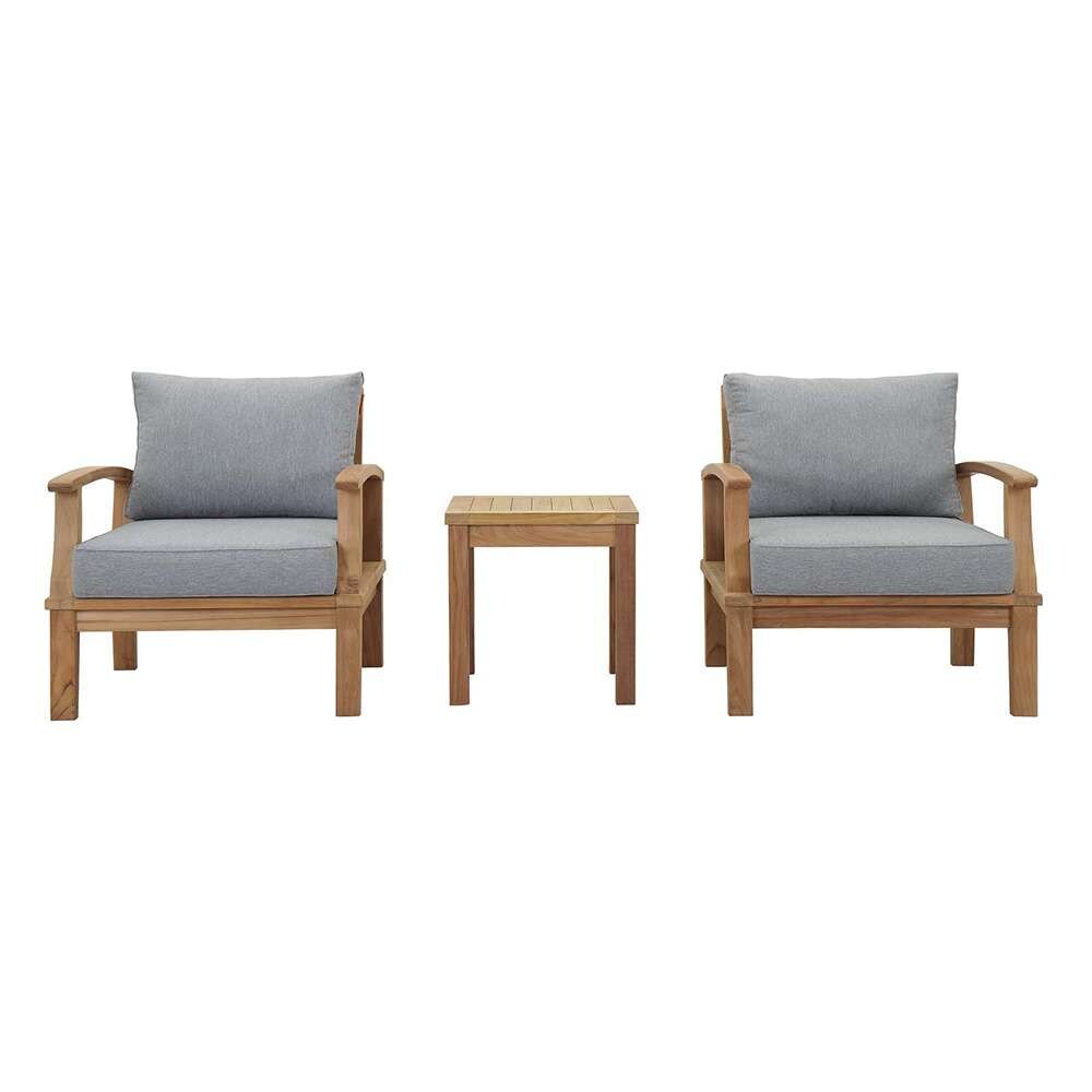 Modway - Marina 3 Piece Outdoor Patio Teak Set - EEI-1487-NAT-GRY-SET veiw 1