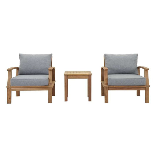 Modway - Marina 3 Piece Outdoor Patio Teak Set - EEI-1487-NAT-GRY-SET veiw 1