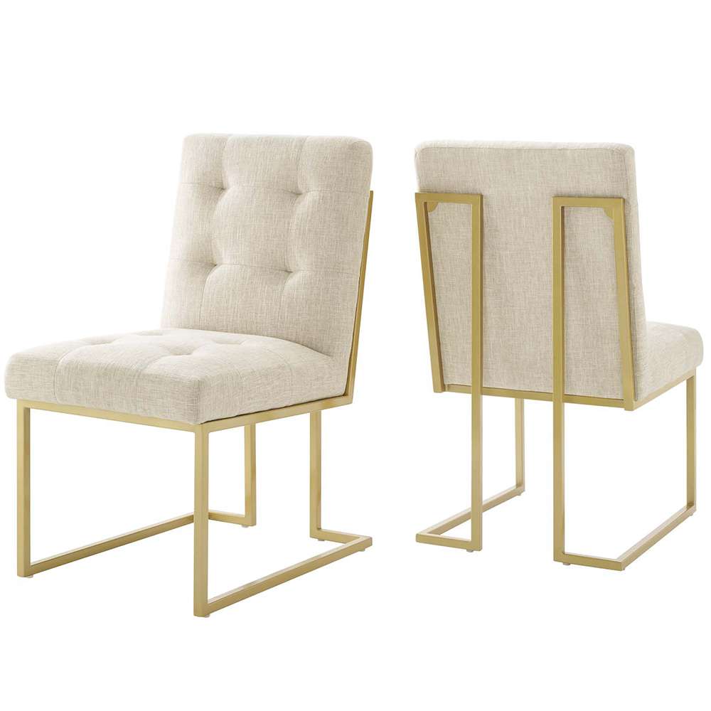 Modway - Privy Gold Stainless Steel Upholstered Fabric Dining Accent Chair (Set of 2) - EEI-4151-GLD-BEI veiw 1