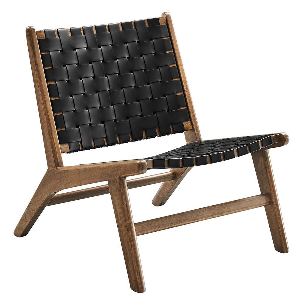 Modway - Saoirse Faux Leather Wood Accent Lounge Chair - EEI-6542-WAL-BLK veiw 1