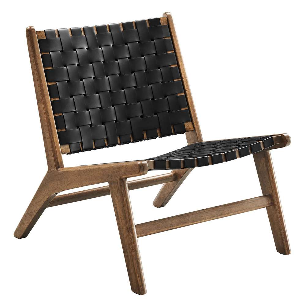 Modway - Saoirse Faux Leather Wood Accent Lounge Chair - EEI-6542-WAL-BLK veiw 2