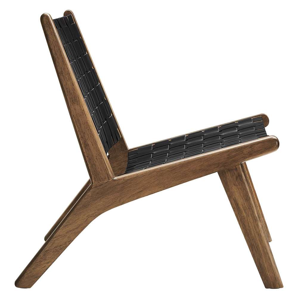 Modway - Saoirse Faux Leather Wood Accent Lounge Chair - EEI-6542-WAL-BLK veiw 3