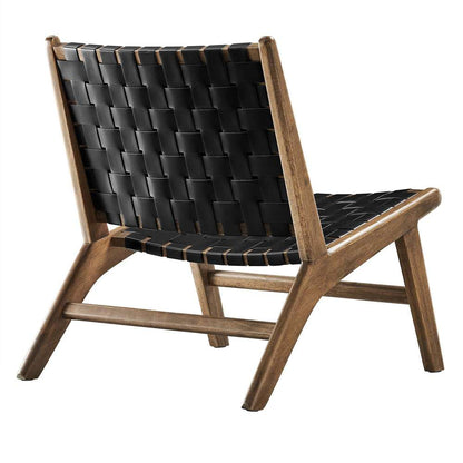 Modway - Saoirse Faux Leather Wood Accent Lounge Chair - EEI-6542-WAL-BLK veiw 4