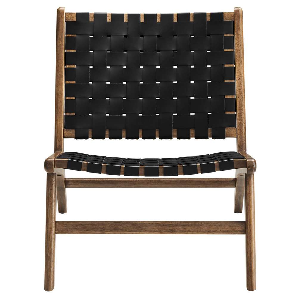 Modway - Saoirse Faux Leather Wood Accent Lounge Chair - EEI-6542-WAL-BLK veiw 5