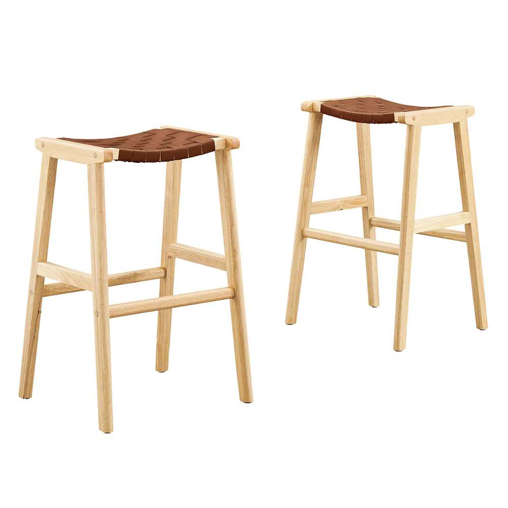 Modway - Saoirse Faux Leather Wood Bar Stool - (Set of 2) - EEI-6549-NAT-BRN veiw 2