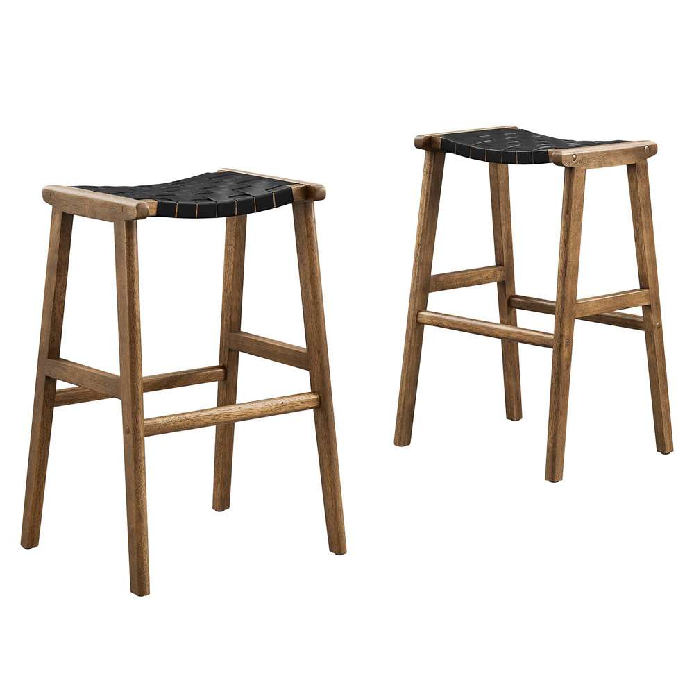 Modway - Saoirse Faux Leather Wood Bar Stool - (Set of 2) - EEI-6549-WAL-BLK veiw 2