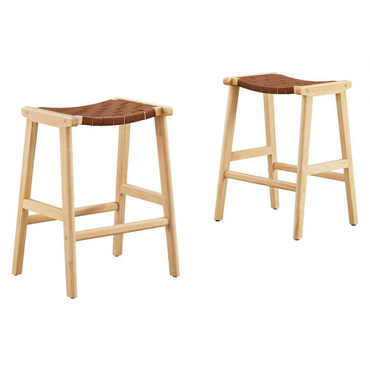 Modway - Saoirse Faux Leather Wood Counter Stool - (Set of 2) - EEI-6547-NAT-BRN veiw 2