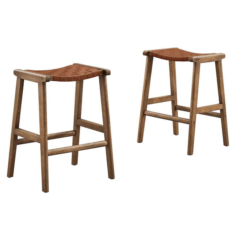Modway - Saoirse Faux Leather Wood Counter Stool - (Set of 2) - EEI-6547-WAL-BRN veiw 2