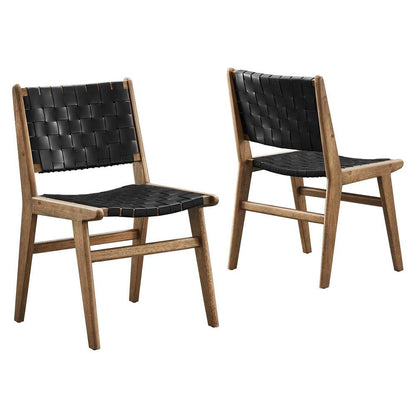Modway - Saoirse Faux Leather Wood Dining Side Chair - (Set of 2) - EEI-6544-WAL-BLK veiw 2